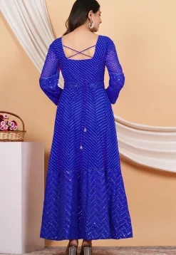 Leheriya Printed Georgette Anarkali Suit in Royal Blue