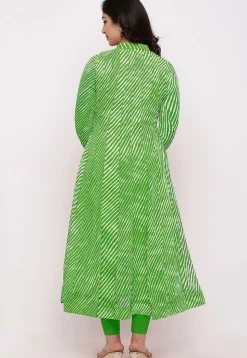 Leheriya Printed Georgette Anarkali Suit in Parrot Green