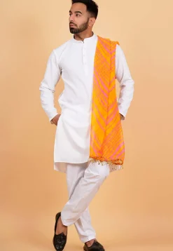 Leheriya Printed Georgette Men Dupatta in Mustard