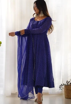 Leheriya Printed Georgette Anarkali Suit in Royal Blue