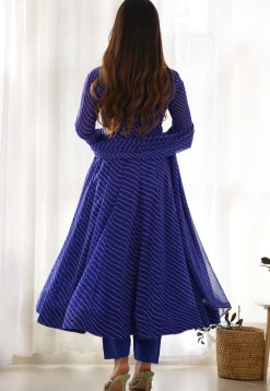 Leheriya Printed Georgette Anarkali Suit in Royal Blue