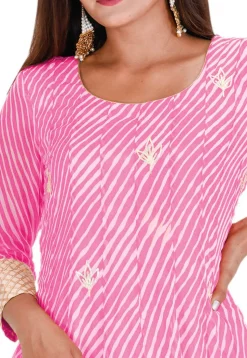 Leheriya Printed Georgette Anarkali Suit in Pink