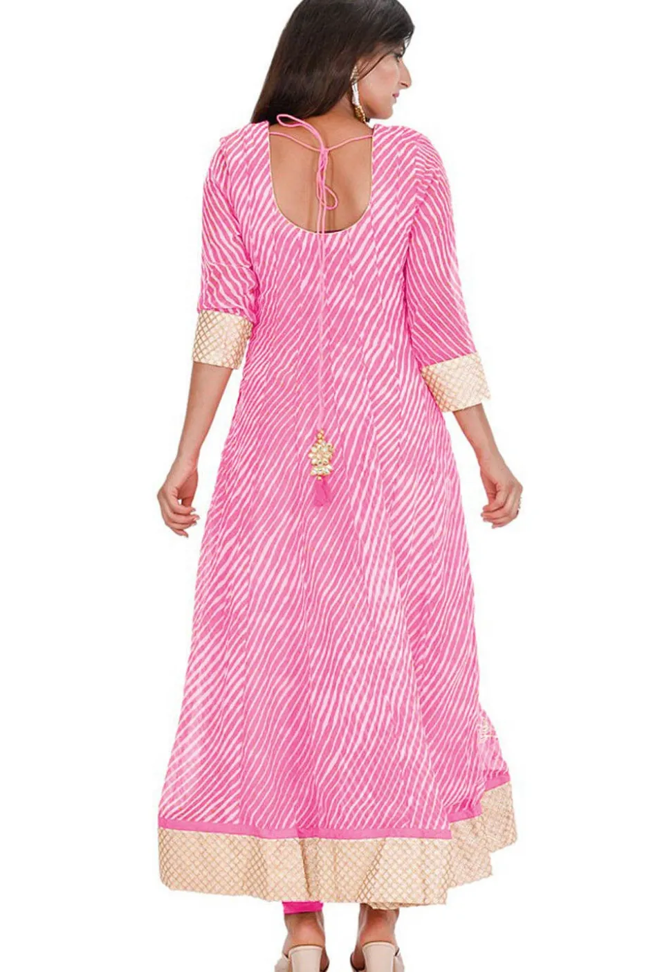 Leheriya Printed Georgette Anarkali Suit in Pink