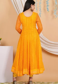 Leheriya Printed Georgette Anarkali Suit in Mustard