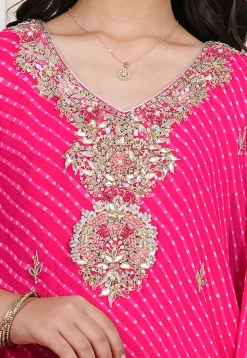 Leheriya Printed Georgette Kaftan Dress in Pink