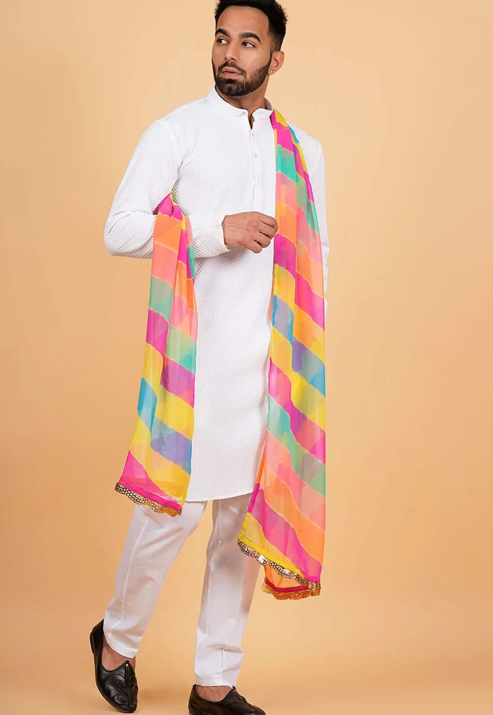 Leheriya Printed Georgette Men Dupatta in Multicolor
