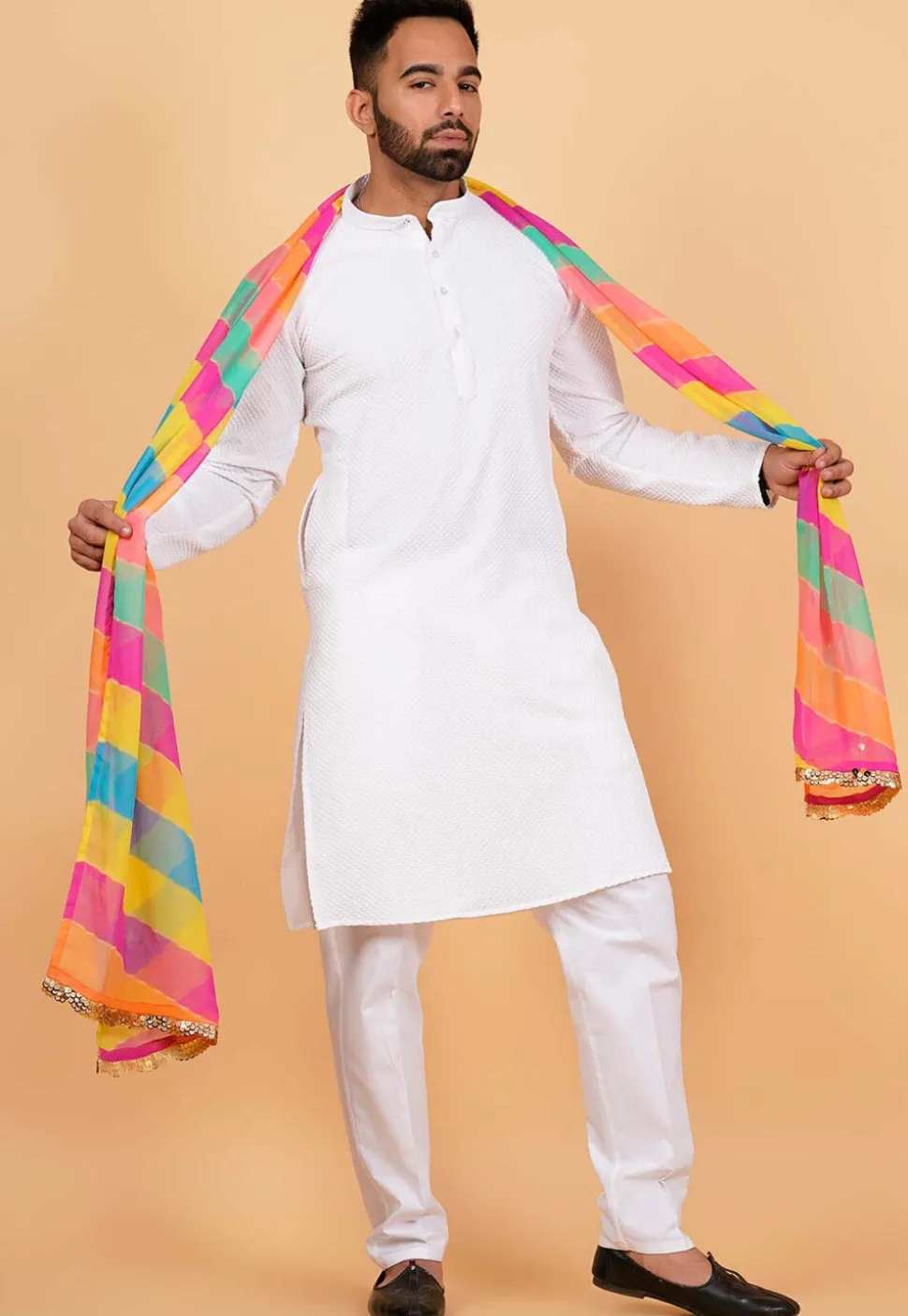 Leheriya Printed Georgette Men Dupatta in Multicolor