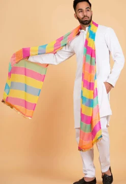 Leheriya Printed Georgette Men Dupatta in Multicolor