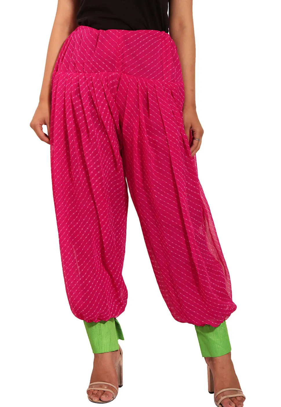 Leheriya Printed Georgette Alladin Pant in Fuchsia