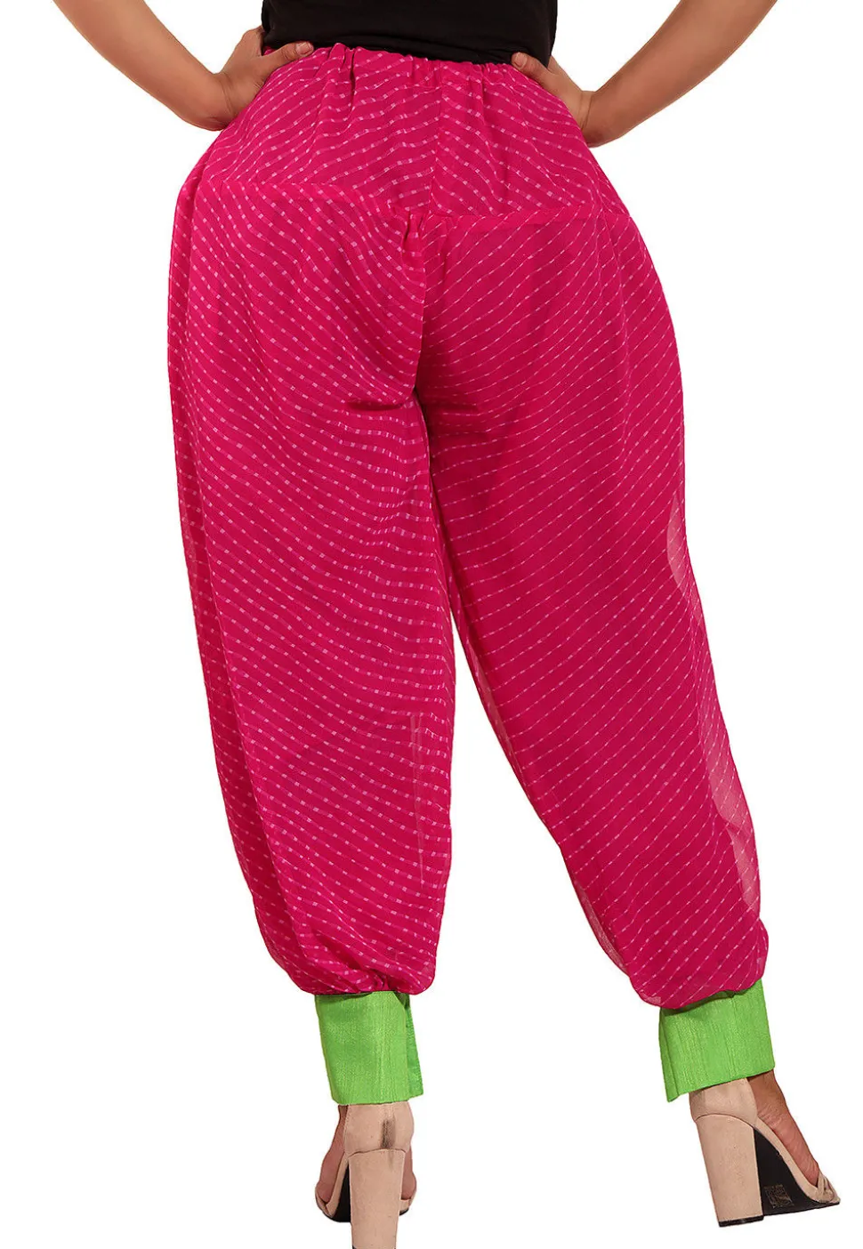 Leheriya Printed Georgette Alladin Pant in Fuchsia