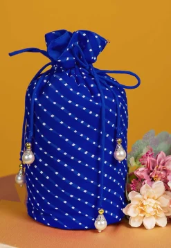 Leheriya Printed Georgette Potli Bag in Royal Blue