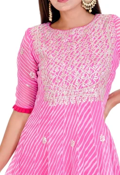 Leheriya Printed Georgette Anarkali Suit in Pink
