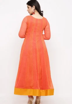 Leheriya Printed Georgette Anarkali Suit in Peach