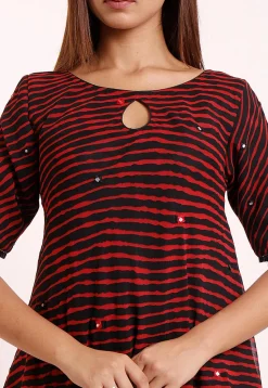 Leheriya Printed Georgette Asymmetric Tunic in Black and Red