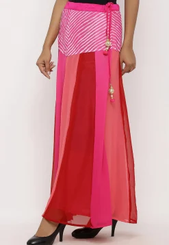 Leheriya Printed Georgette Panelled Skirt in Multicolor