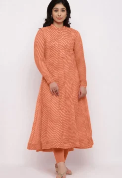Leheriya Printed Georgette Anarkali Suit in Orange