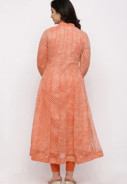 Leheriya Printed Georgette Anarkali Suit in Orange