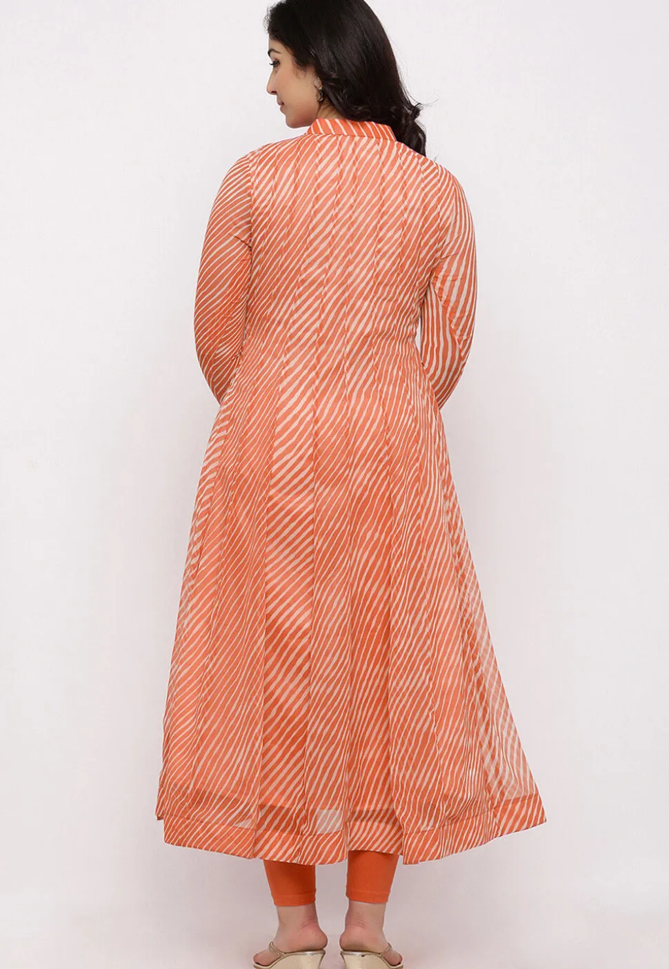 Leheriya Printed Georgette Anarkali Suit in Orange