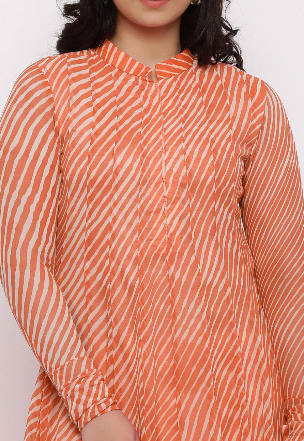 Leheriya Printed Georgette Anarkali Suit in Orange