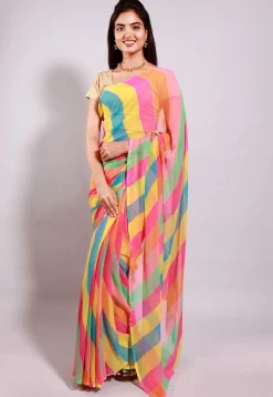Leheriya Printed Georgette Saree in Multicolor