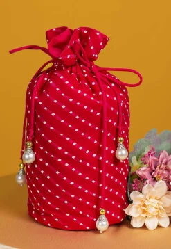 Leheriya Printed Georgette Potli Bag in Dark Pink
