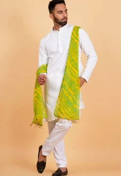 Leheriya Printed Georgette Men Dupatta in Green