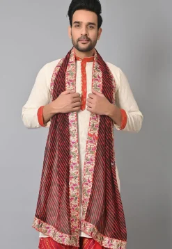 Leheriya Printed Georgette Dupatta in Red and Black