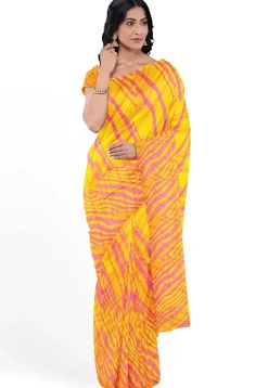 Leheriya Printed Georgette Saree in Mustard