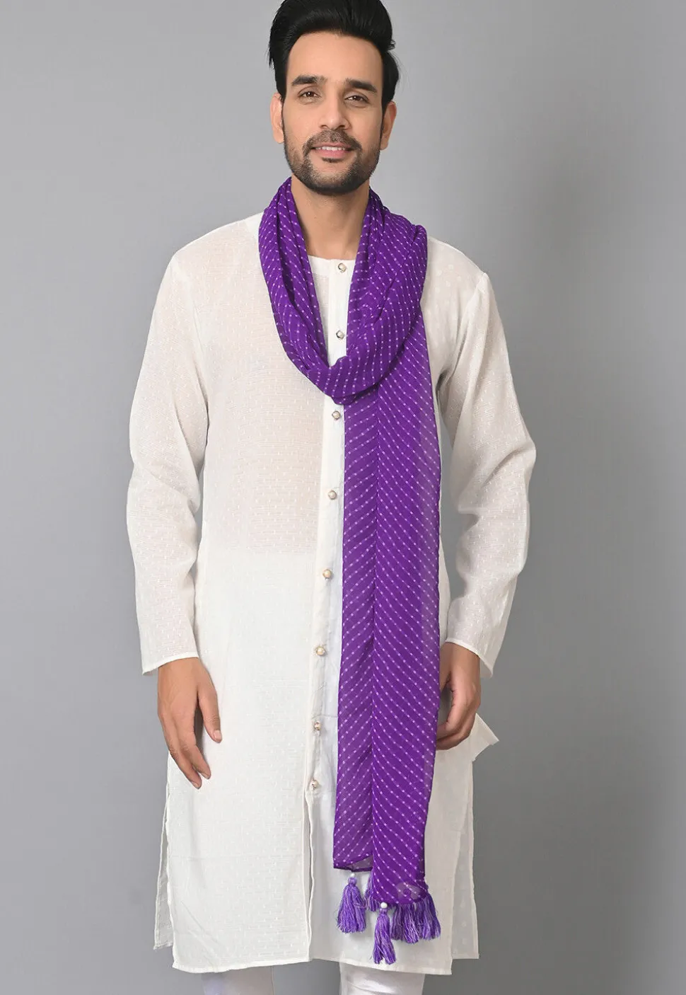 Leheriya Printed Georgette Men Dupatta in Purple