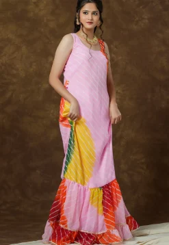 Leheriya Printed Georgette Gown in Multicolor