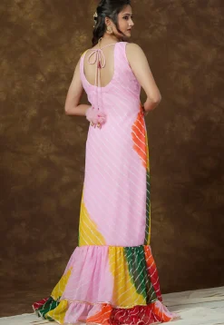 Leheriya Printed Georgette Gown in Multicolor
