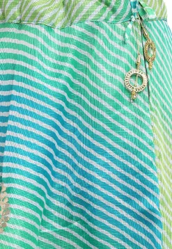 Leheriya Printed Kota Doria Flared Skirt in Blue and Green
