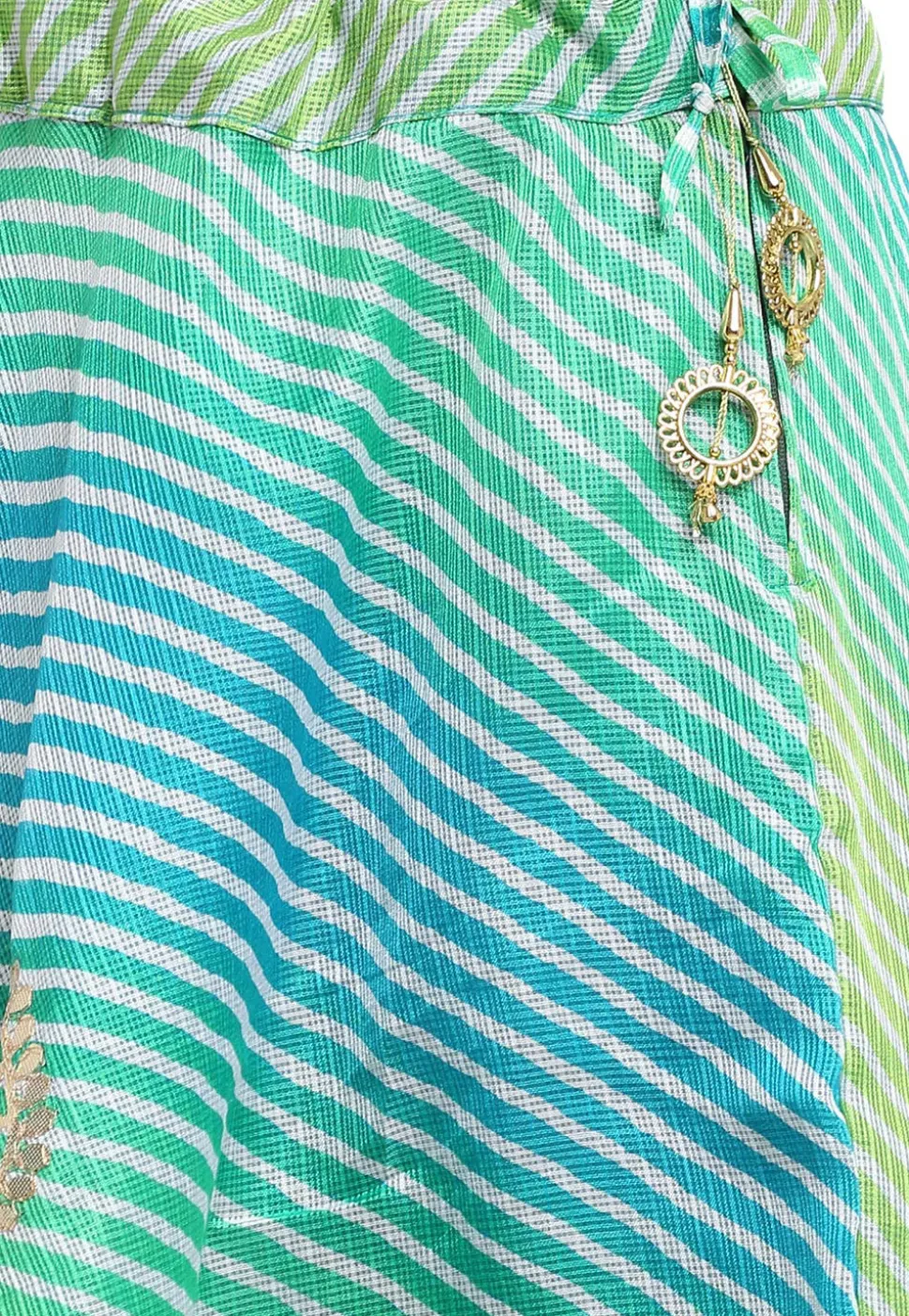 Leheriya Printed Kota Doria Flared Skirt in Blue and Green