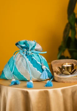 Leheriya Printed Kota Silk Potli Bag in Light Blue