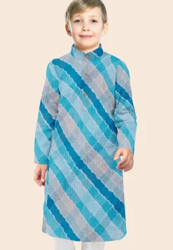 Leheriya Printed Kota Silk Kurta in Shaded Blue