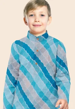 Leheriya Printed Kota Silk Kurta in Shaded Blue