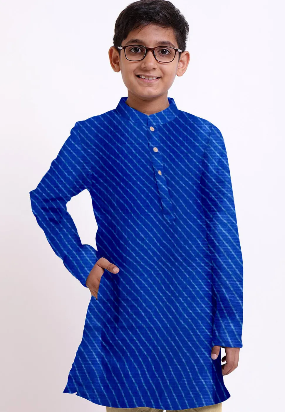 Leheriya Printed Kota Silk Kurta in Royal Blue