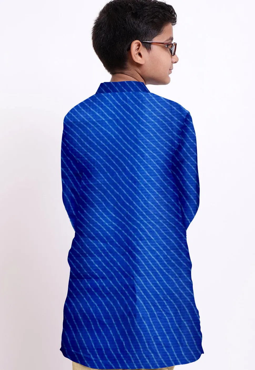 Leheriya Printed Kota Silk Kurta in Royal Blue