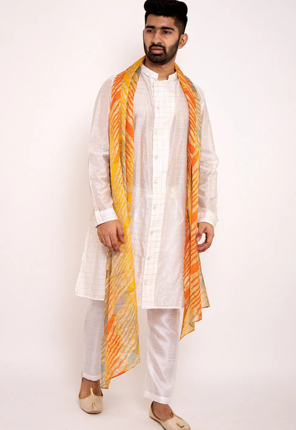 Leheriya Printed Kota Silk Men Dupatta in Multicolor