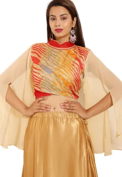 Leheriya Printed Kota Silk Blouse in Multicolor and Beige