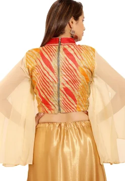 Leheriya Printed Kota Silk Blouse in Multicolor and Beige