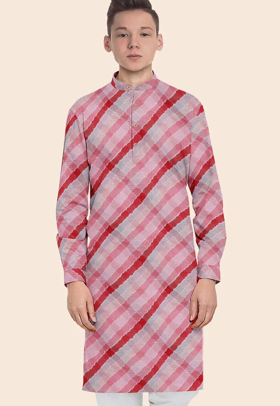 Leheriya Printed Kota Silk Kurta in Multicolor