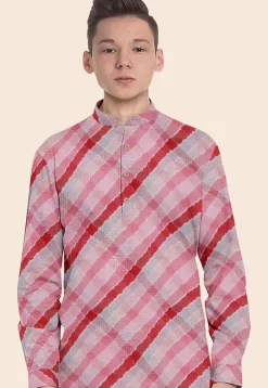 Leheriya Printed Kota Silk Kurta in Multicolor