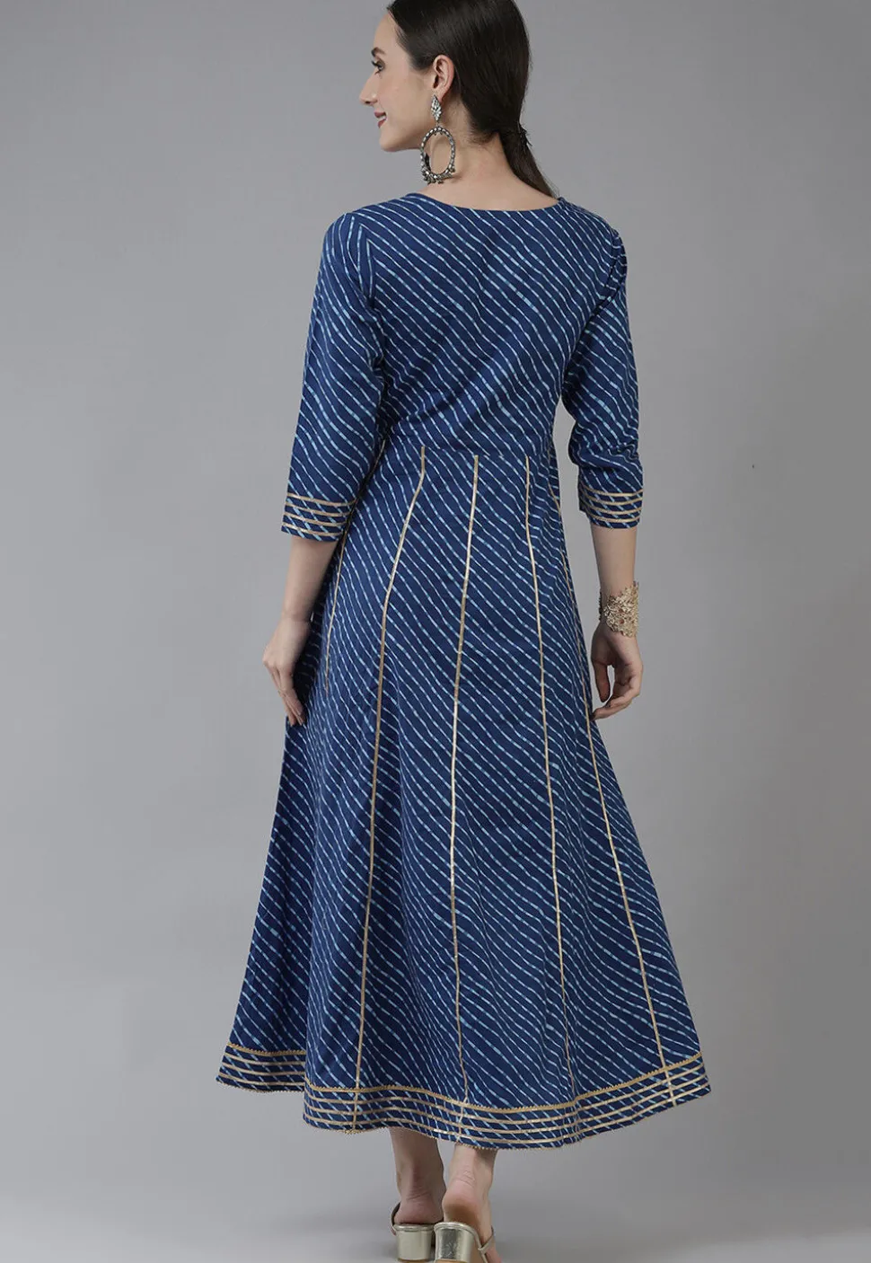 Leheriya Printed Pure Cotton Dress in Dark Blue