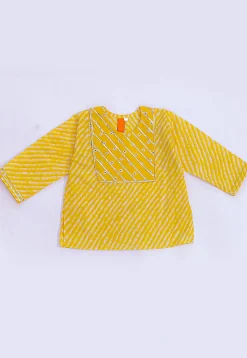 Leheriya Printed Pure Cotton Kurta Set in Yellow