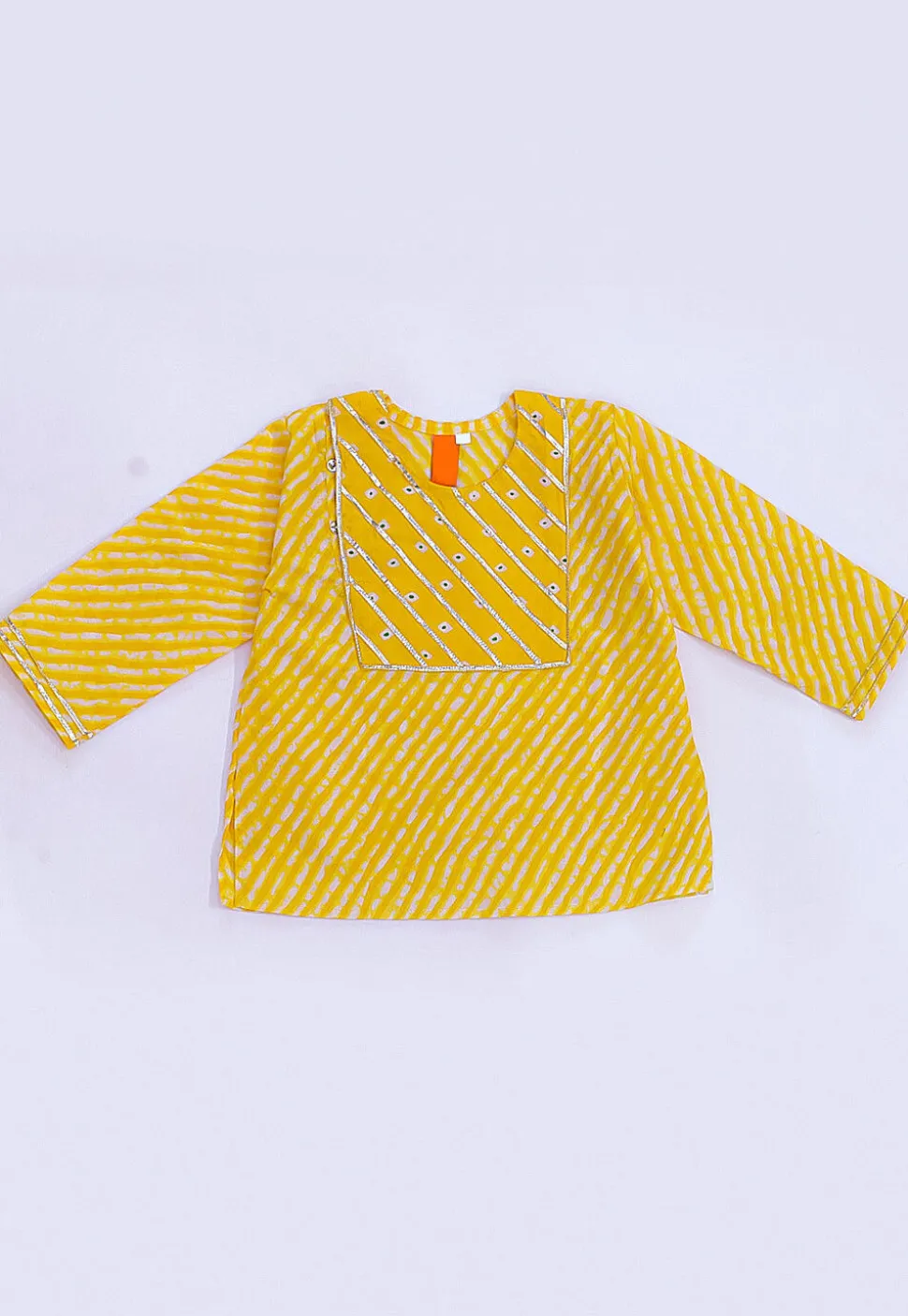 Leheriya Printed Pure Cotton Kurta Set in Yellow