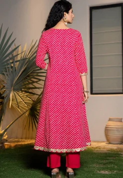 Leheriya Printed Pure Cotton A Line Suit in Fuchsia