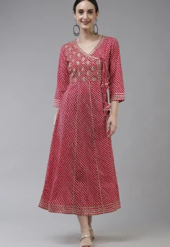 Leheriya Printed Pure Cotton Dress in Fuchsia