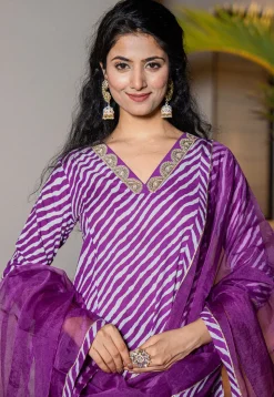 Leheriya Printed Pure Cotton A Line Suit in Purple