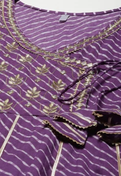Leheriya Printed Pure Cotton Dress in Dark Purple